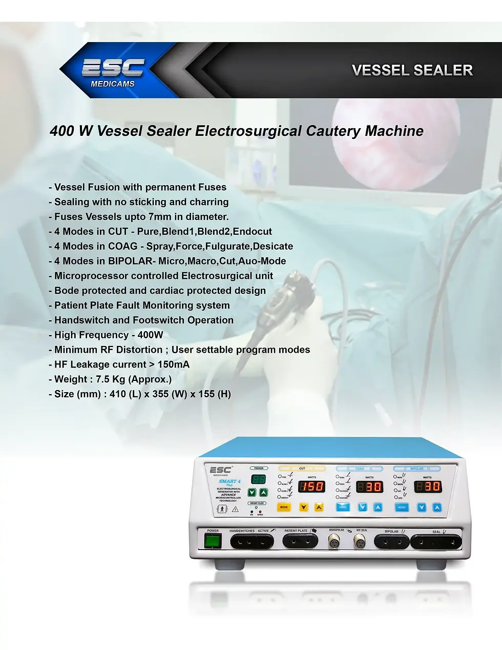 Miniature : Electrosurgical Cautery with Vessel Sealer
