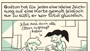 Comic Panel from "Esther's Notebooks 7", showing Esther and her younger Brother Gaetan as they work on birthday invitations.