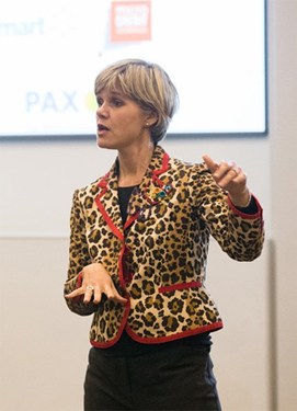 Jackie Vanderbrug, an SVP at US Trust, speaking on gender lens investing at Power Shift.