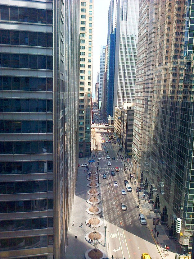 Are you jealous? This is the view from TechNexus in downtown Chicago. If you look closely, you can see the lake at the end of this spectacular canyon.
