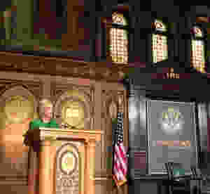 Former Secretary of State Hillary Clinton speaking on behalf of women worldwide at Georgetown University last week. Gaston Hall was packed and enthusiastic--I felt like I had stepped into a rock concert.