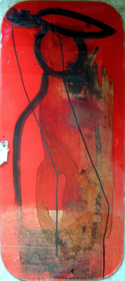 Peinture abstraite sur verre de l’artiste française contemporaine Anne Bataï.