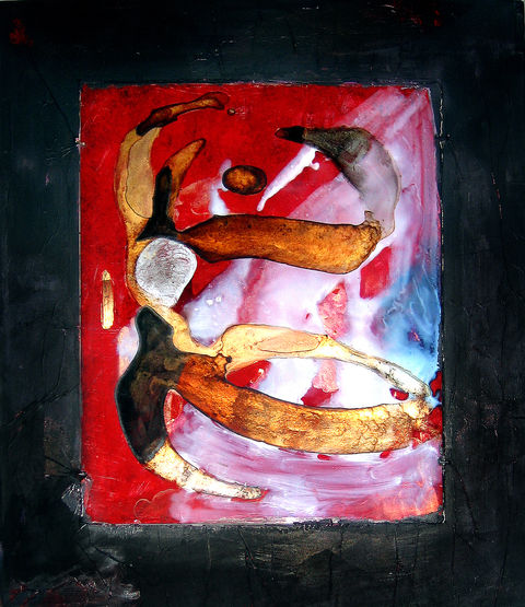 Peinture abstraite sur verre de l’artiste française contemporaine Anne Bataï.