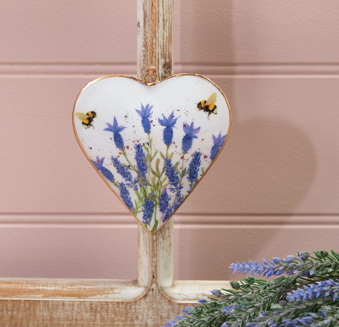 Metal hanging Lavender Bee heart