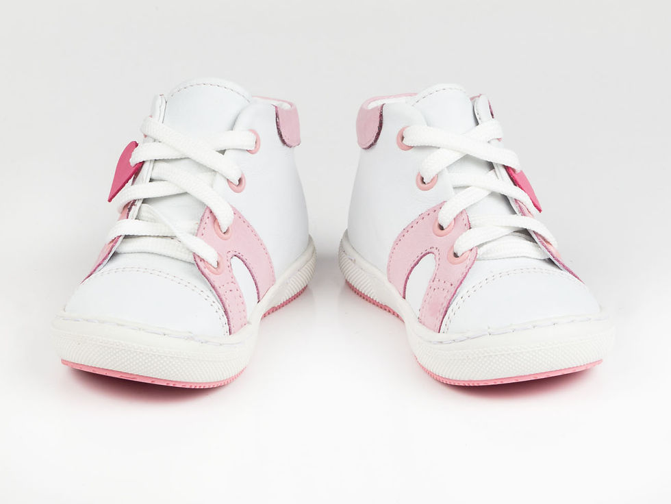 Thumbnail: EMEL WHITE/PINK LEATHER LACE UP SNEAKERS (E2052-1)