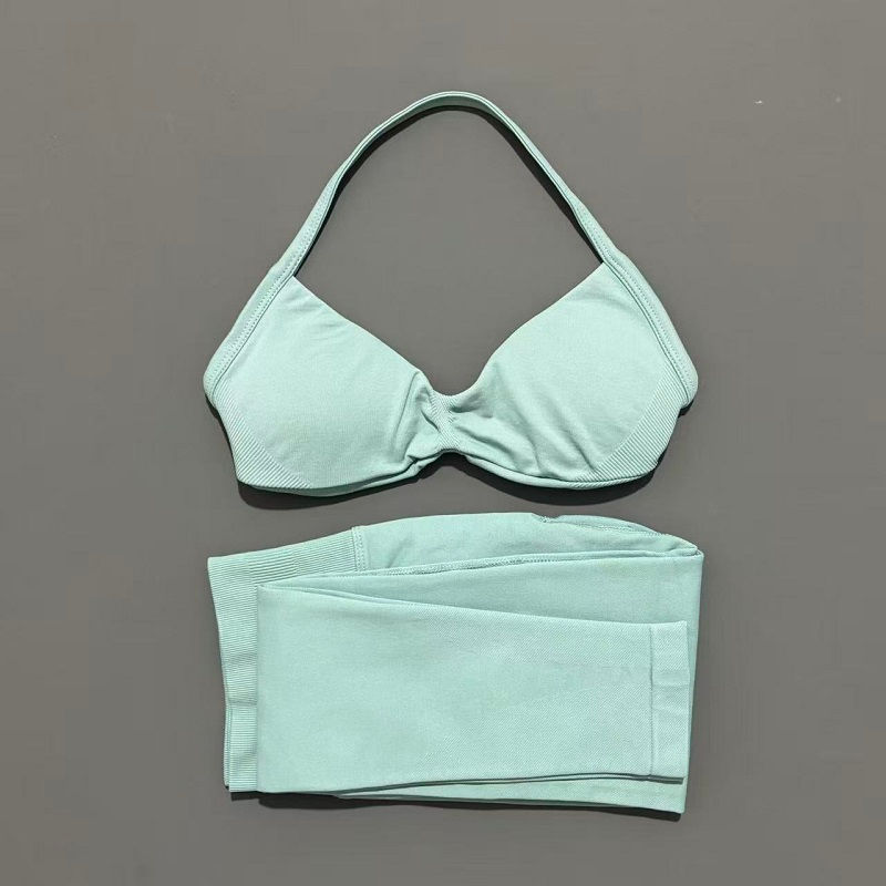 Thumbnail: 2 Piece Sports Set Women Yoga Backless Halter Bra High Waist Scrunch Seamless Pa