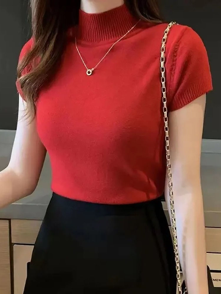 Thumbnail: Women's Half-High Neck T-Shirt Fashion Jumper Casual Tops Korean Style Elegant S