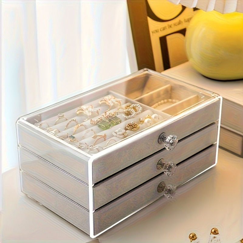 Thumbnail: "Clear 3-Layer Acrylic Jewelry Box w/ Drawer Display – Perfect for Holiday Gem