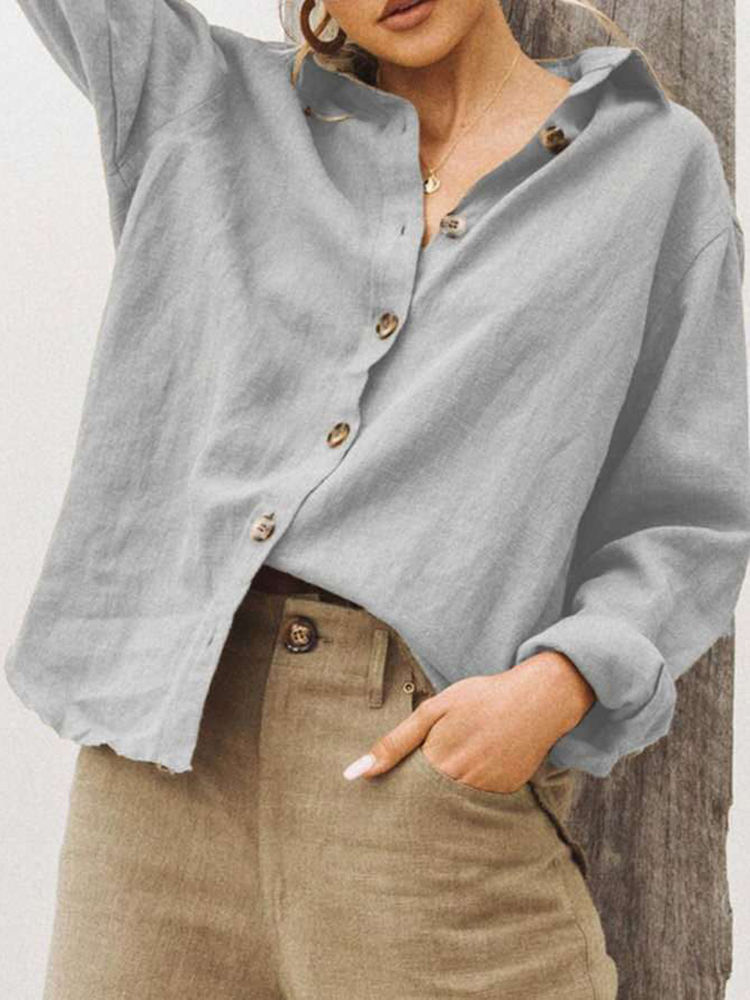Thumbnail: Casual Long Sleeve Cotton Linen Loose Women's Blouse  Elegant Solid Vintage Hara