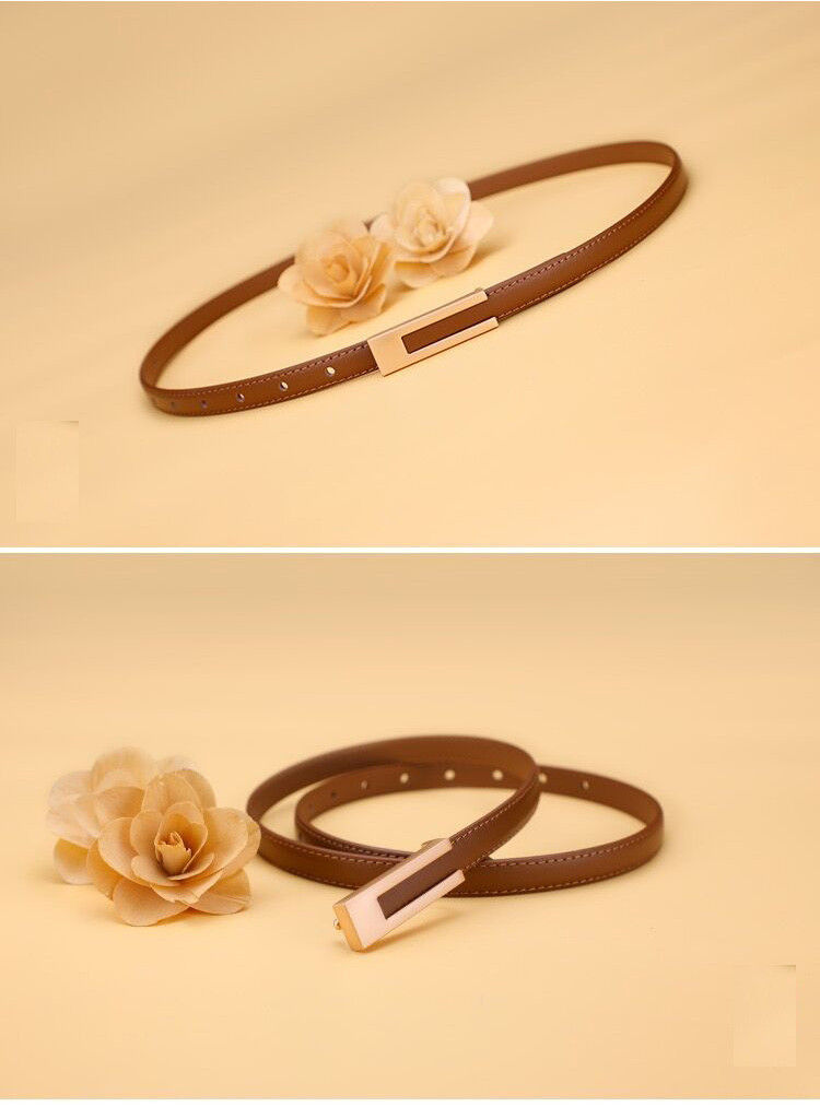Thumbnail: Women Korean Fashionable PU Leather Thin Waist Strap Metal Accessories Basic Bel