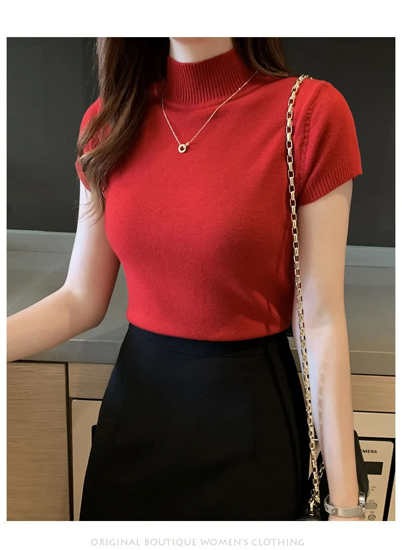 Thumbnail: Women's Half-High Neck T-Shirt Fashion Jumper Casual Tops Korean Style Elegant S