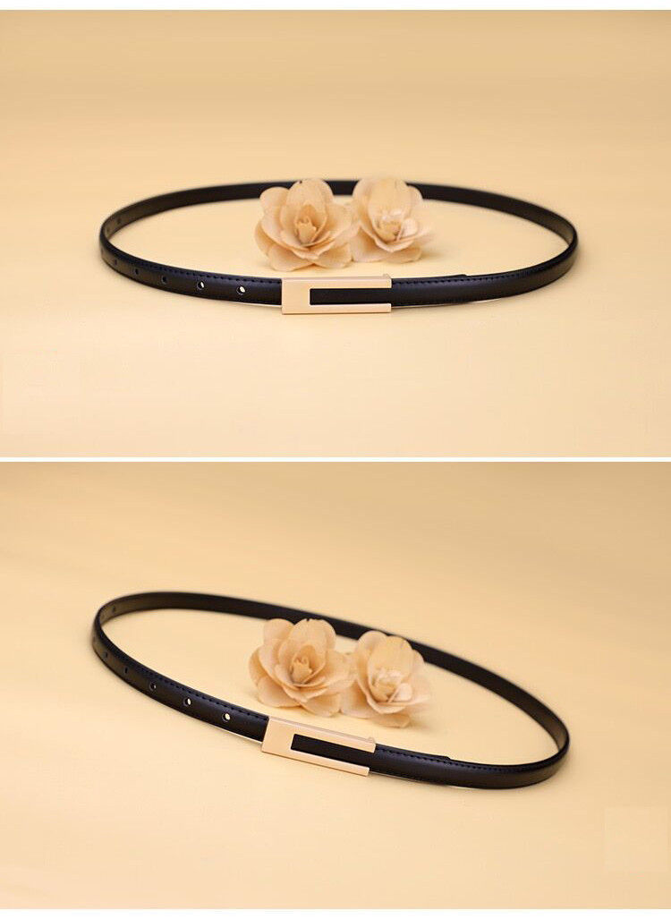 Thumbnail: Women Korean Fashionable PU Leather Thin Waist Strap Metal Accessories Basic Bel