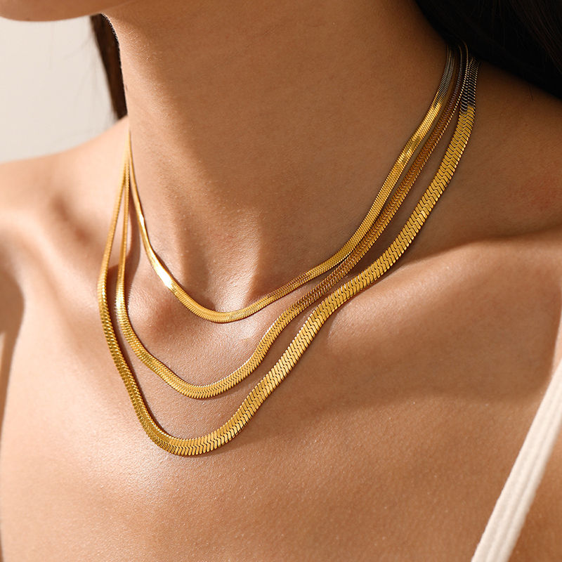 Thumbnail: Hot Classic Unisex Flat Snake Chain Choker Necklace For Women Stainless Steel He