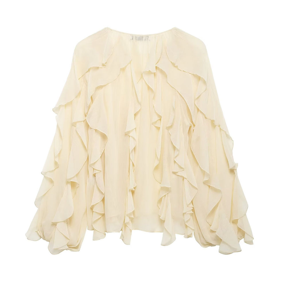 Thumbnail: DUOPERI Women Fashion Solid Ruffled Blouse Vintage V-Neck Long Sleeves Female Ch