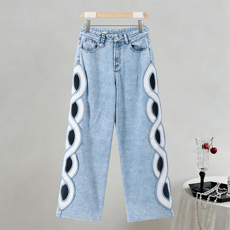 Thumbnail: Fashion Side Hollow Out Jeans Women's High Waist Straight Leg Denim Pants 2026 S