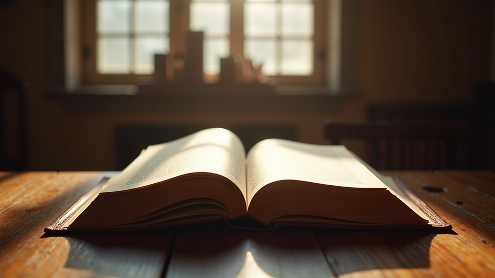 Eye-level view of a traditional Hasidic prayer book open on a wooden table