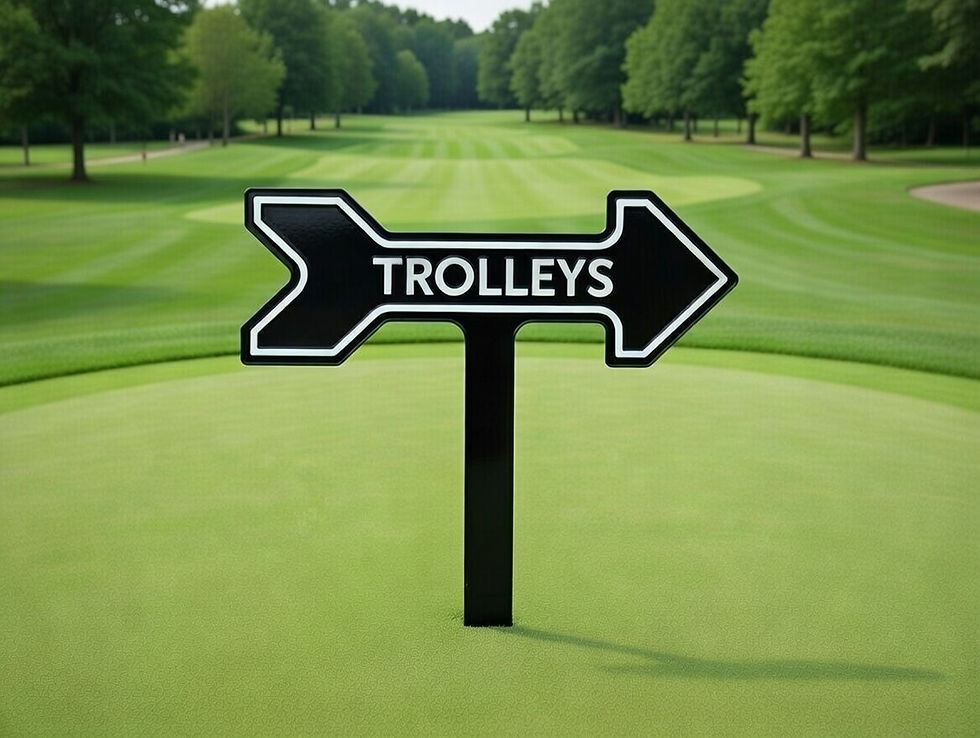 Trolleys This way golf sign