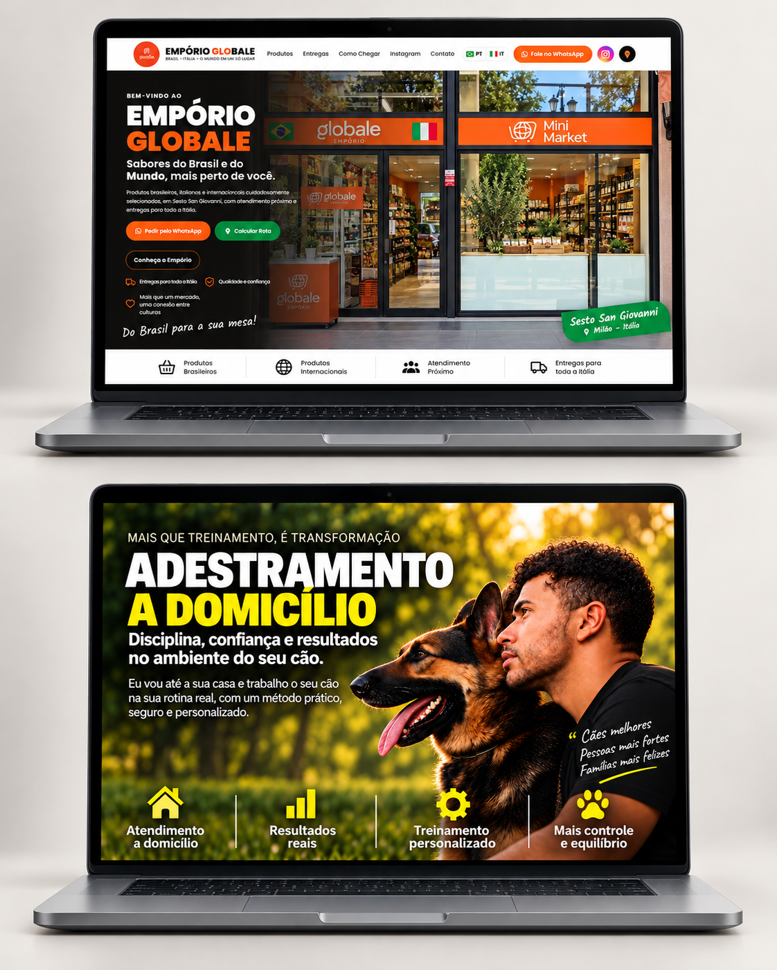 Sites do Empório Globale e de adestramento criados pela INOVA IA