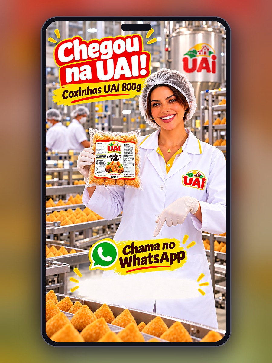 Arte UAI: chegou a Coxinha UAI 800g, chama no WhatsApp