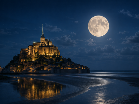 Mont-Saint-Michel, en Francia con la Luna Llena