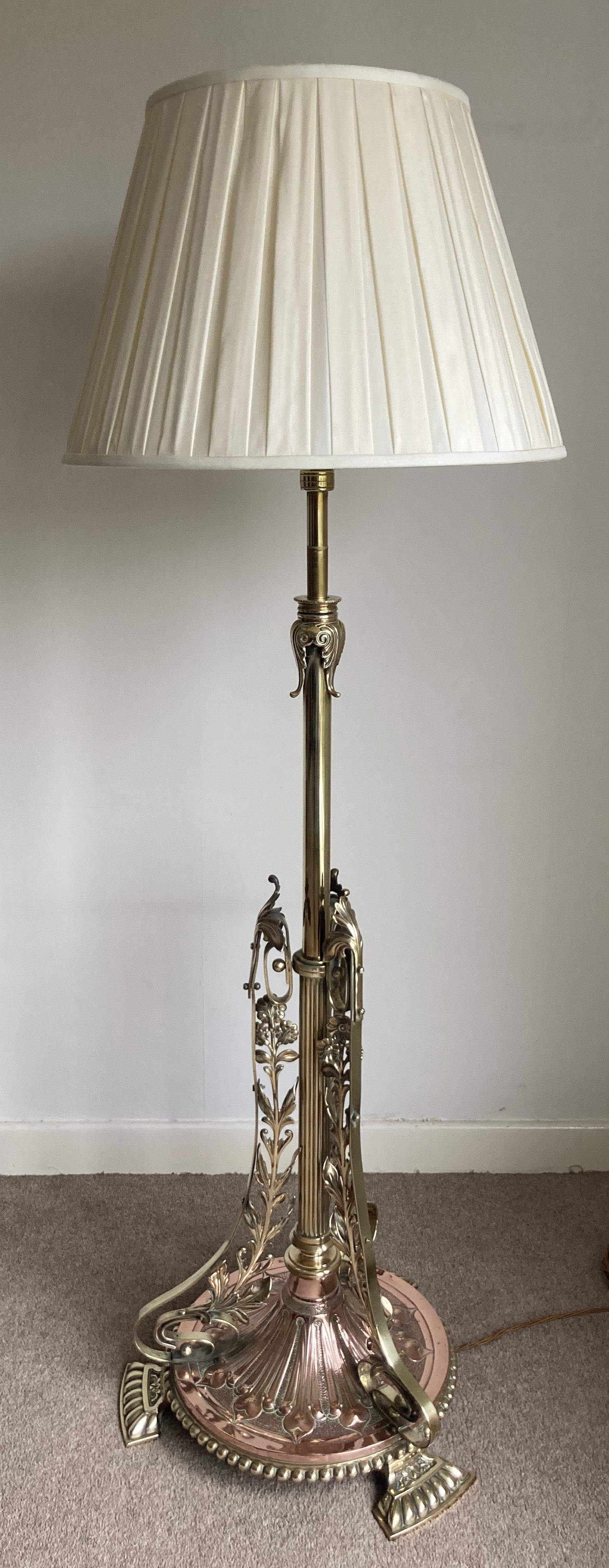 19th Century brass and copper standard lamp in the manner of Benson