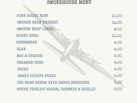 Memphis Belle Smokehouse Menu - 22nd Aug