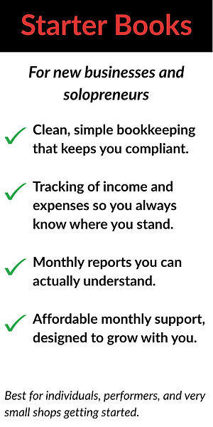 Panel showing Starter Books services
