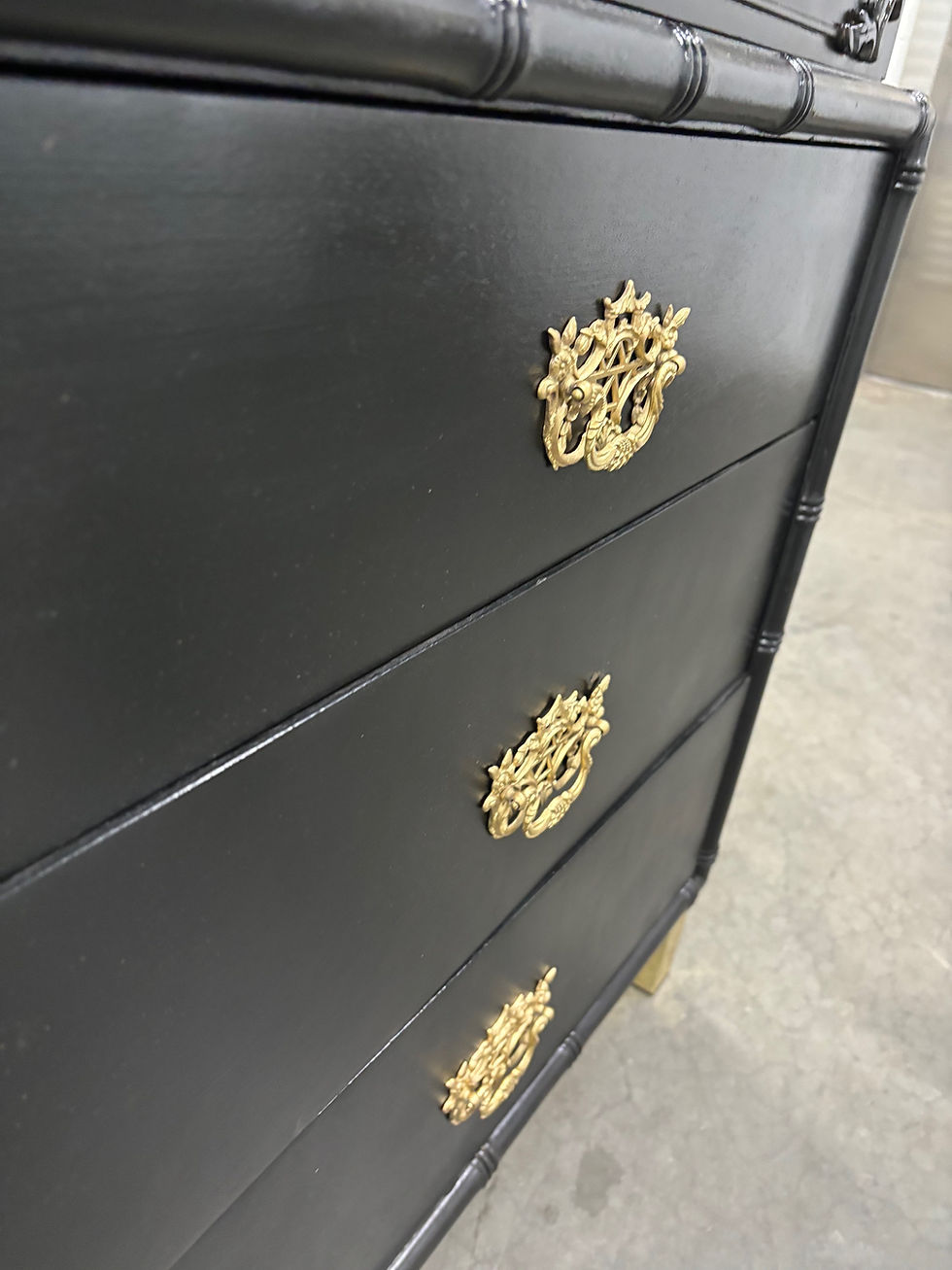 Thumbnail: Rare Mid 20th Century Chinoiserie Pagoda Painted Heavy Walnut Dresser