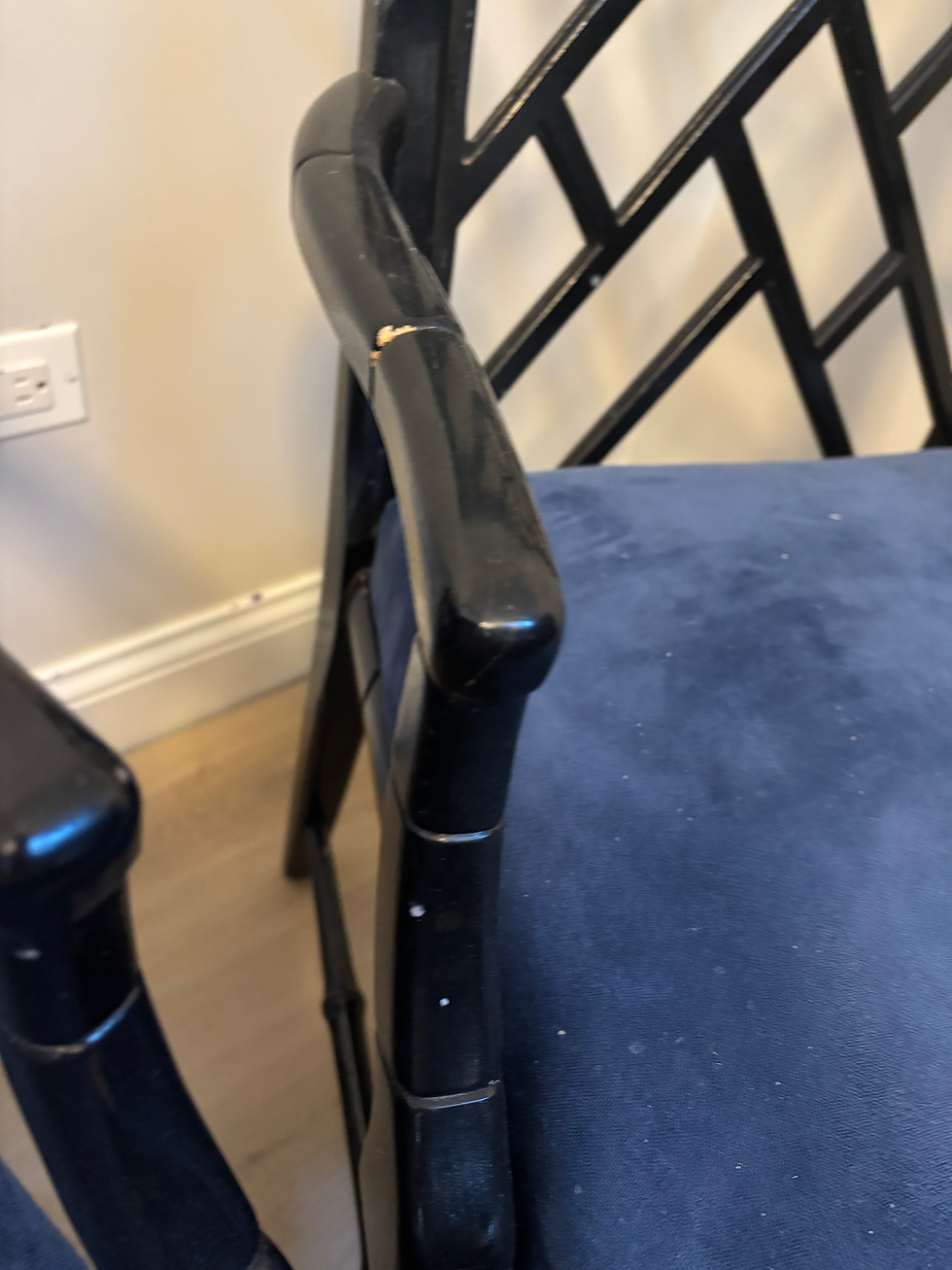 Thumbnail: Mid 20th Century Chinoiserie Faux Bamboo Dining Chairs by Century Furniture