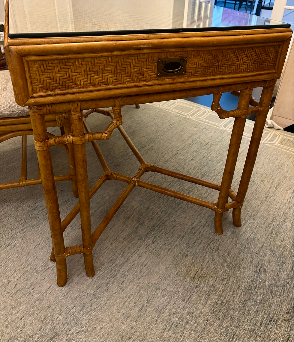 Thumbnail: Rattan Midcentury British Colonial Campaign Style Desk & Chair Set