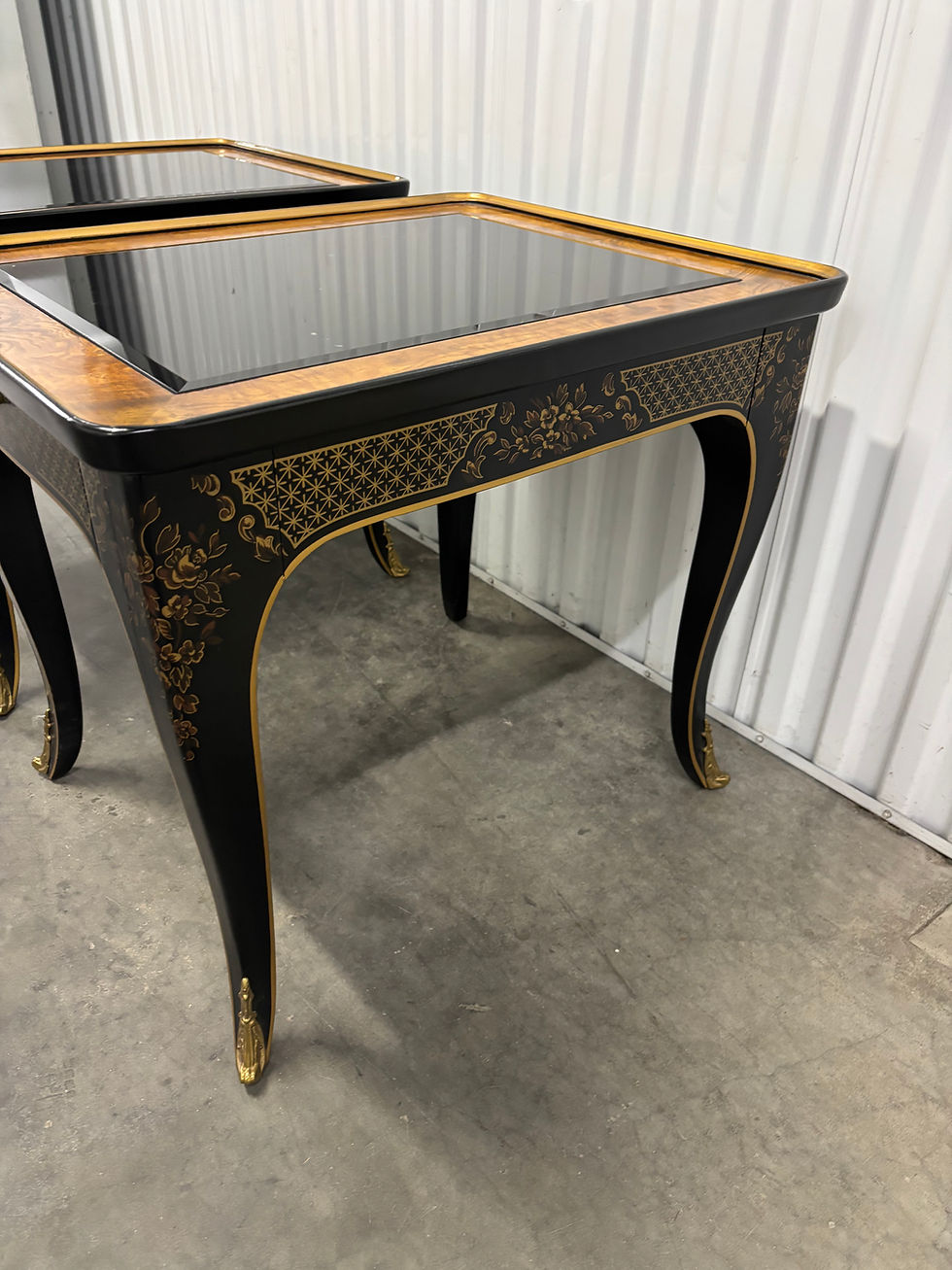 Thumbnail: Drexel Heritage Et Cetera Chinoiserie Black & Burl End Tables- A Pair