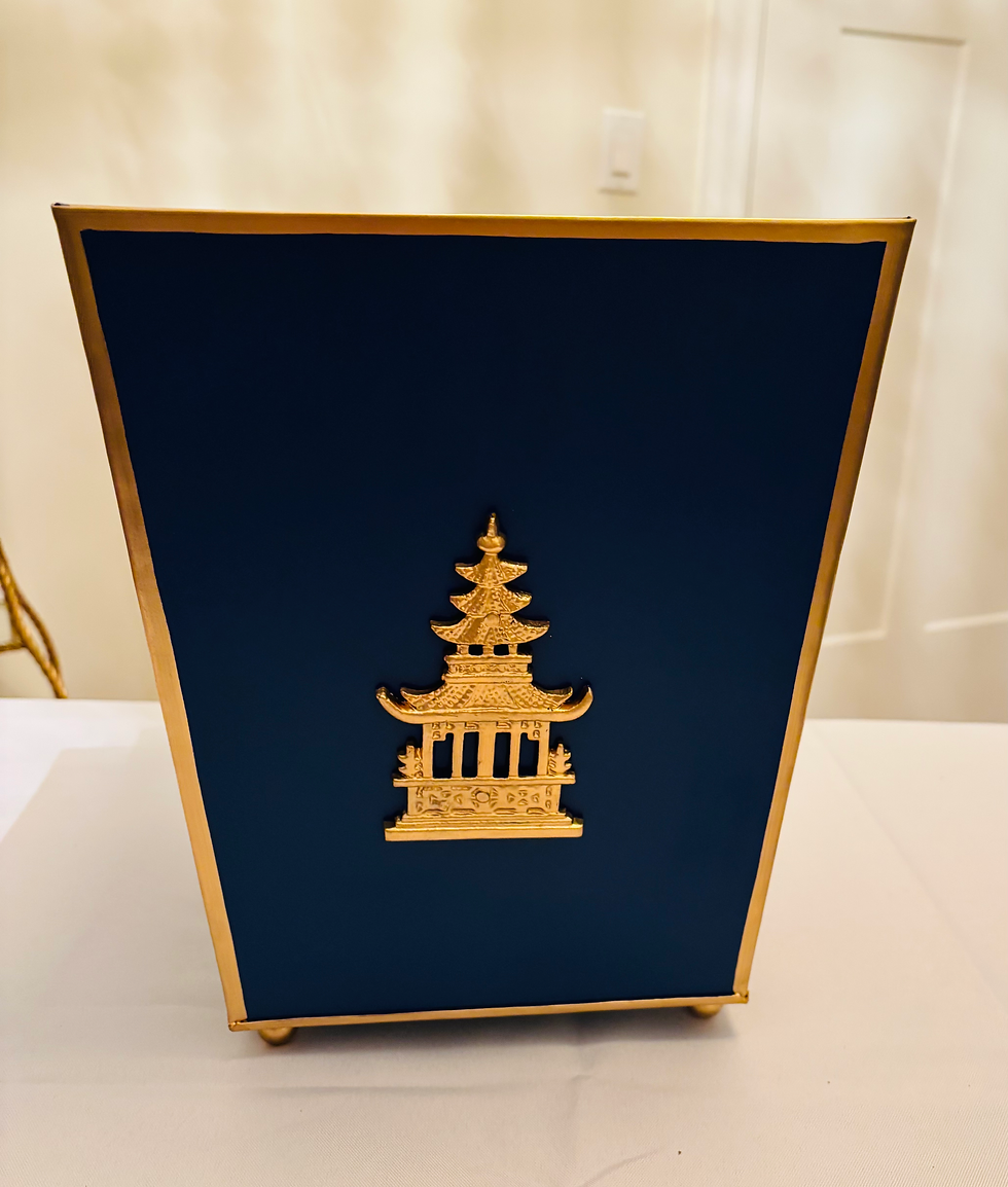 Thumbnail: New Blue Pagoda Chinoiserie Style Waste Basket