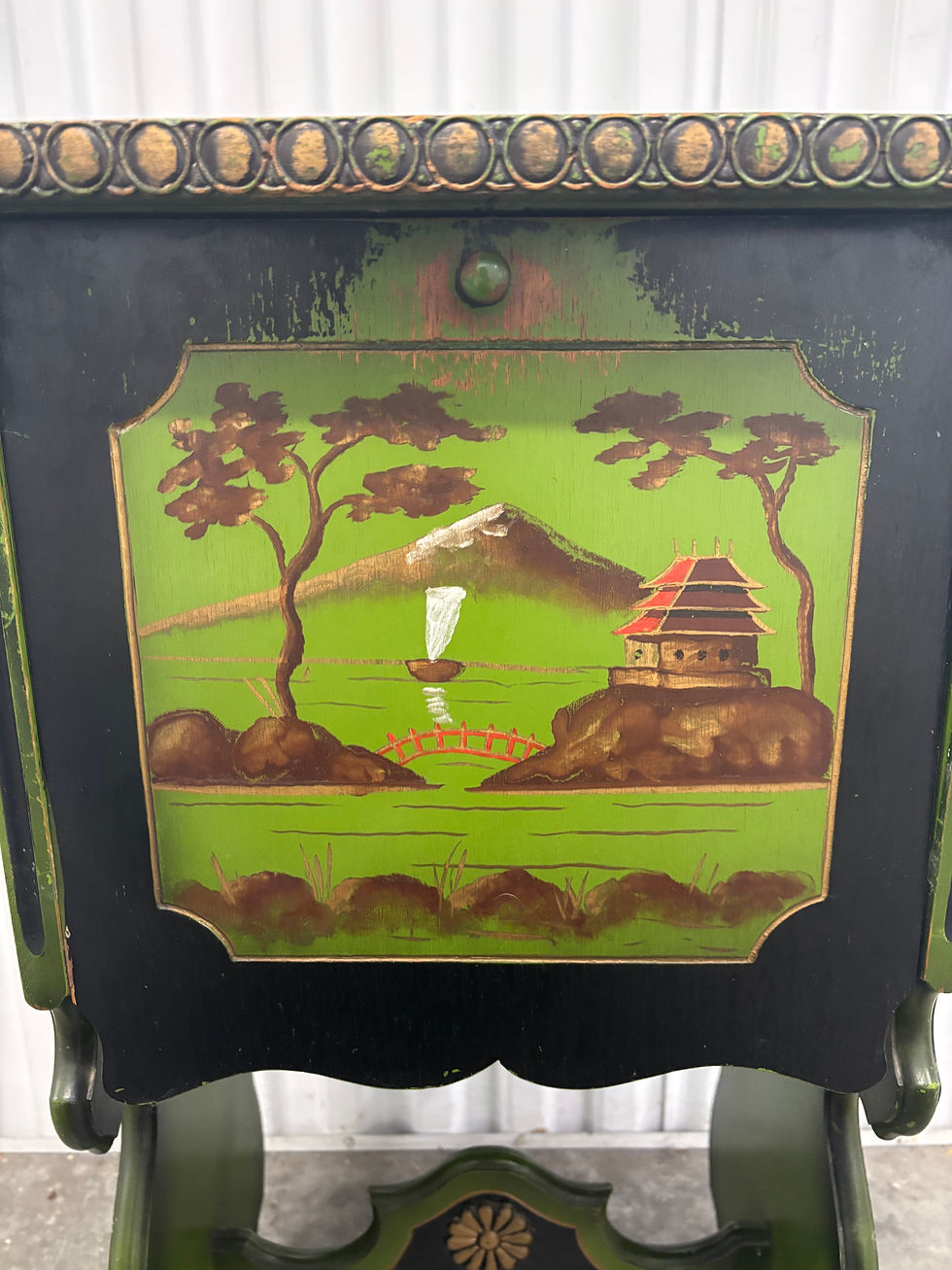 Thumbnail: Antique Chinoiserie Style Copper Humidor Side Table 