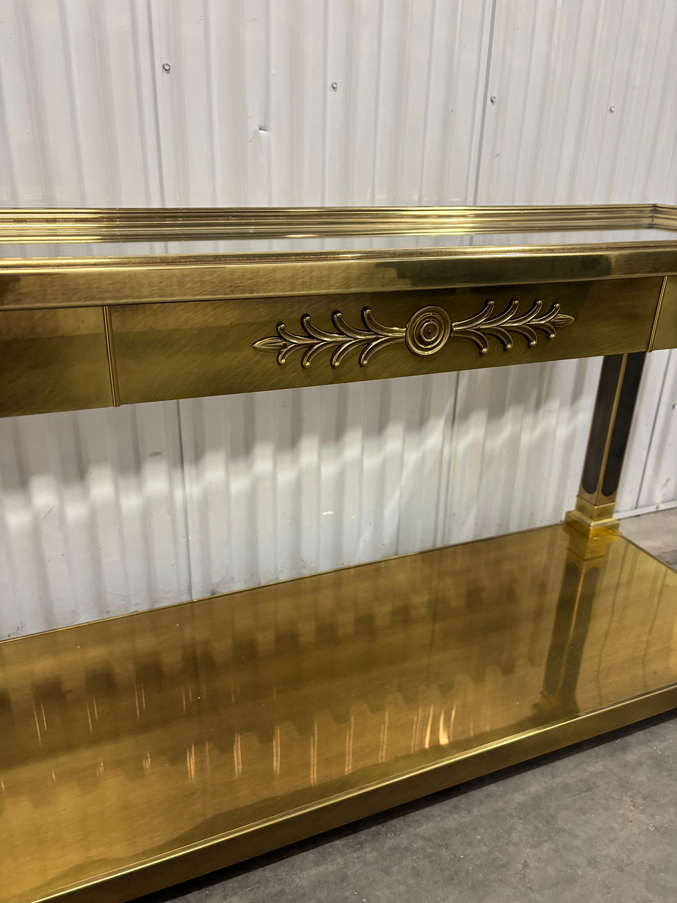 Thumbnail: Neoclassical Style Brass Console Table by Mastercraft