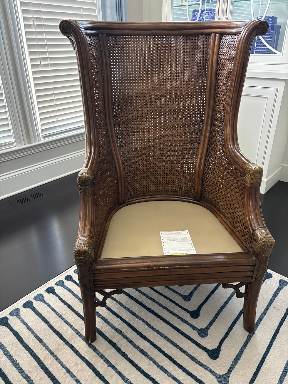 Thumbnail: Lane Venture Carved Faux Bamboo Handwoven Caning Wingback Chair Usa