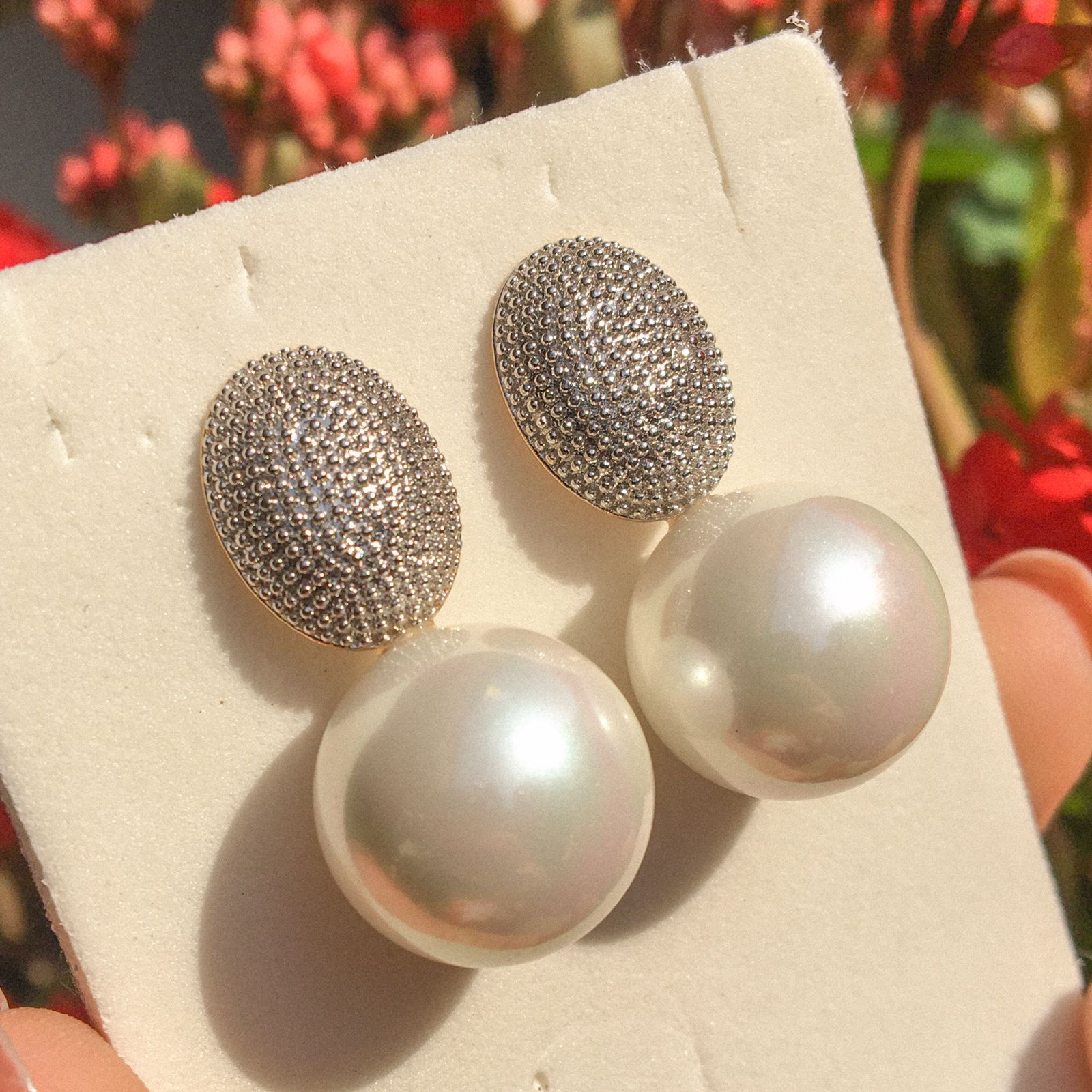 BR Base Pontilhado Oval Rodio E Pérola Shell G