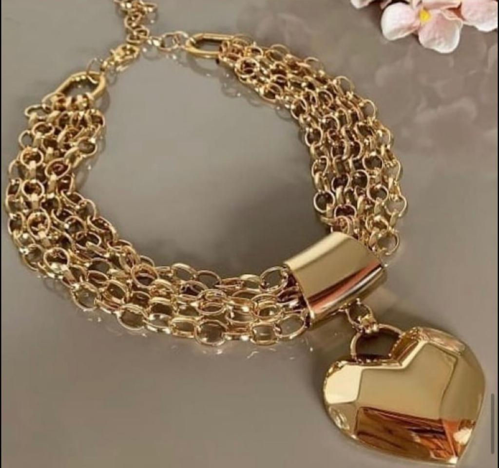 Pulseira 5 Correntes Elo Port. Coração Arquitetônico- Linha Yok