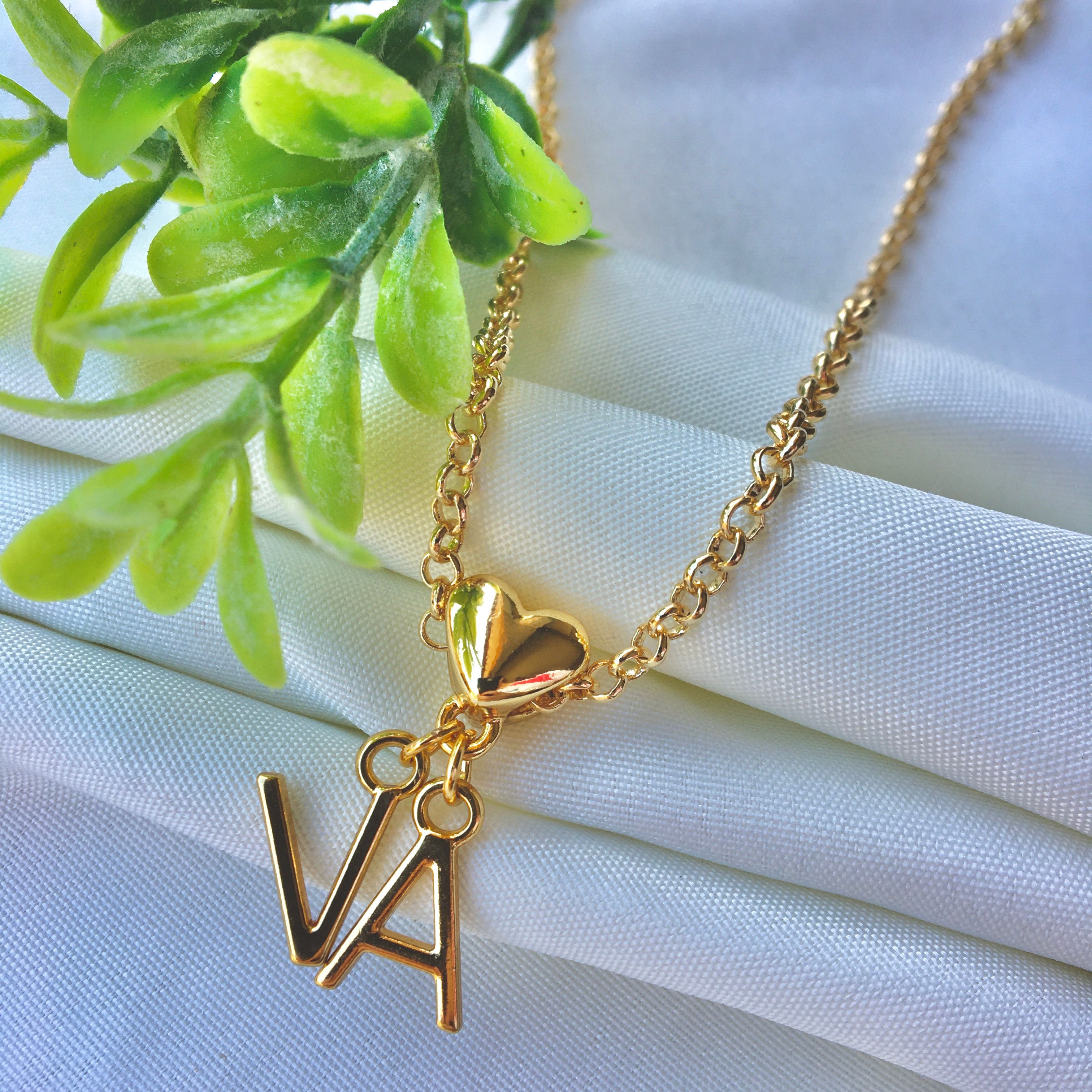 Colar Elo Português- 2 Letras Passador Coração