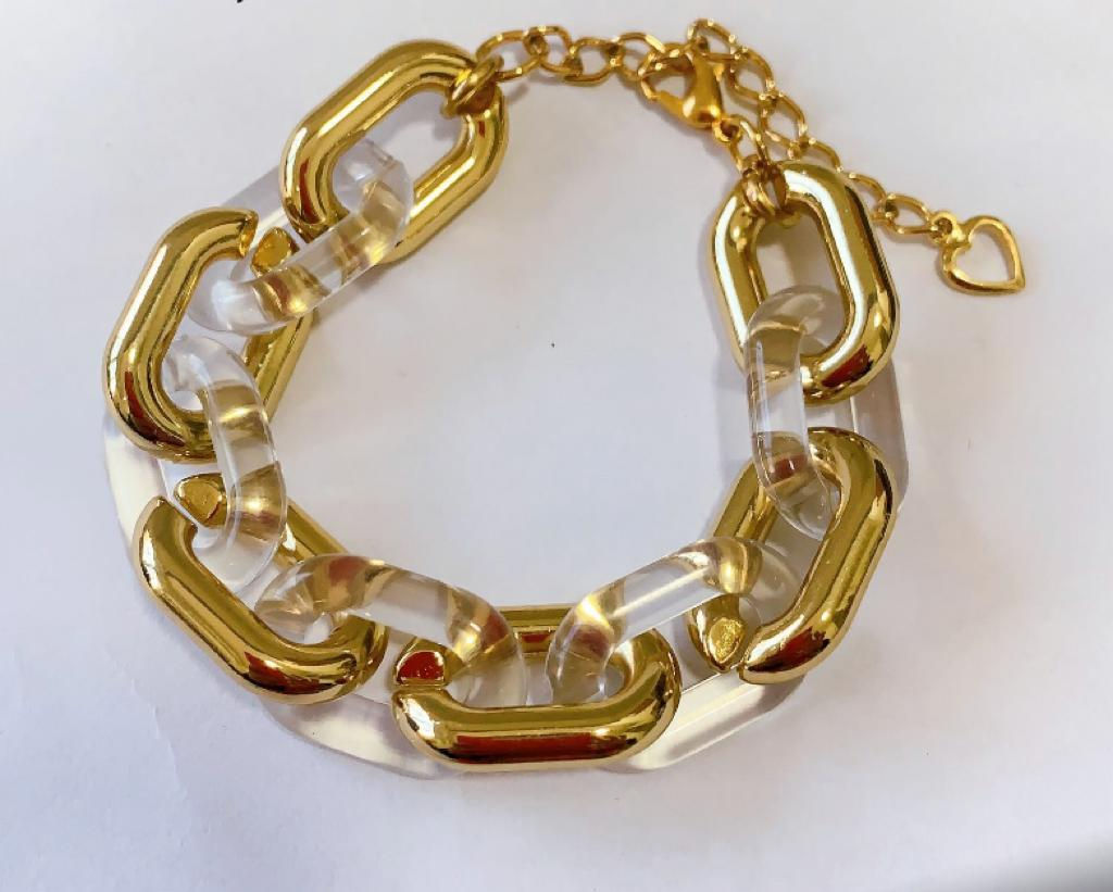 Pulseira Oval Acrílico e Dourado Inter.- Linha Yolk