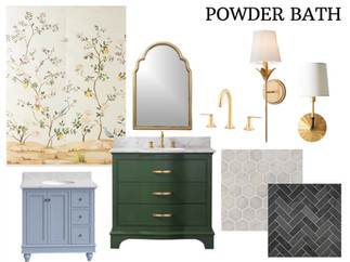 design mood board featuring green vanity sink