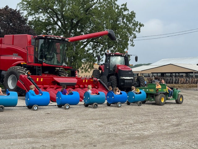 Barrel train rides were offered to children during Breakfast on the Farm Saturday at Kilgus Farmstead.