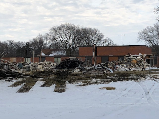 Demolition is underway this week on the old Meadowbrook Elementary in Forrest / EOCI photo courtesy of Rebecca Casson.