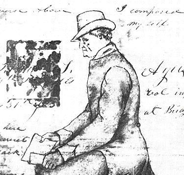 Sketch of James T. Ayers in the Civil War by Fairbury soldier James H. Phillips in the 129th Illinois Infantry Company E. Mr. Ayers lied about his age when he enlisted saying he was 50 when he was really 57.