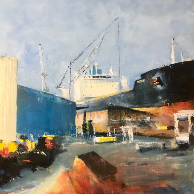 Genesis at North Mersey Docks, (oil on canvas, 100 x 100 cm)