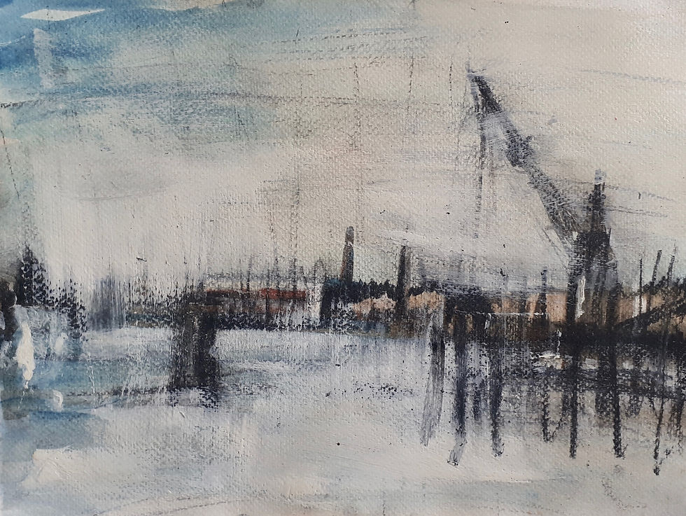 Charcoal, watercolour and tempera