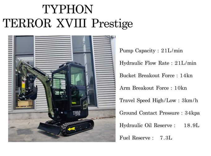 Thumbnail: Green TYPHON TERROR XVIII Prestige 2 Ton Mini Excavator KUBOTA Diesel Engine USA