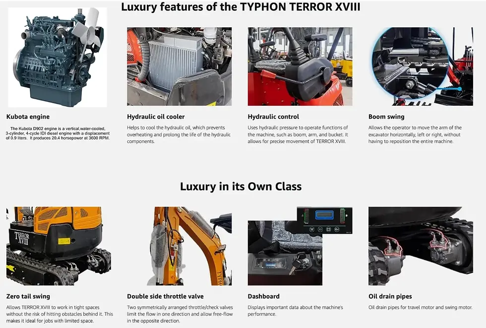 Thumbnail: 2 Ton New Mini Excavator Digger Tractor, EPA certified KUBOTA D902 Diesel Engine