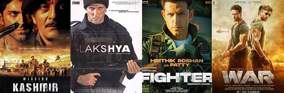 Movies where Hrithik Roshan (Pushya Moon) plays a soldier: Mission Kashmir (also starring Sanjay Dutt, Pushya Sun), Lakshya, Fighter, and War.