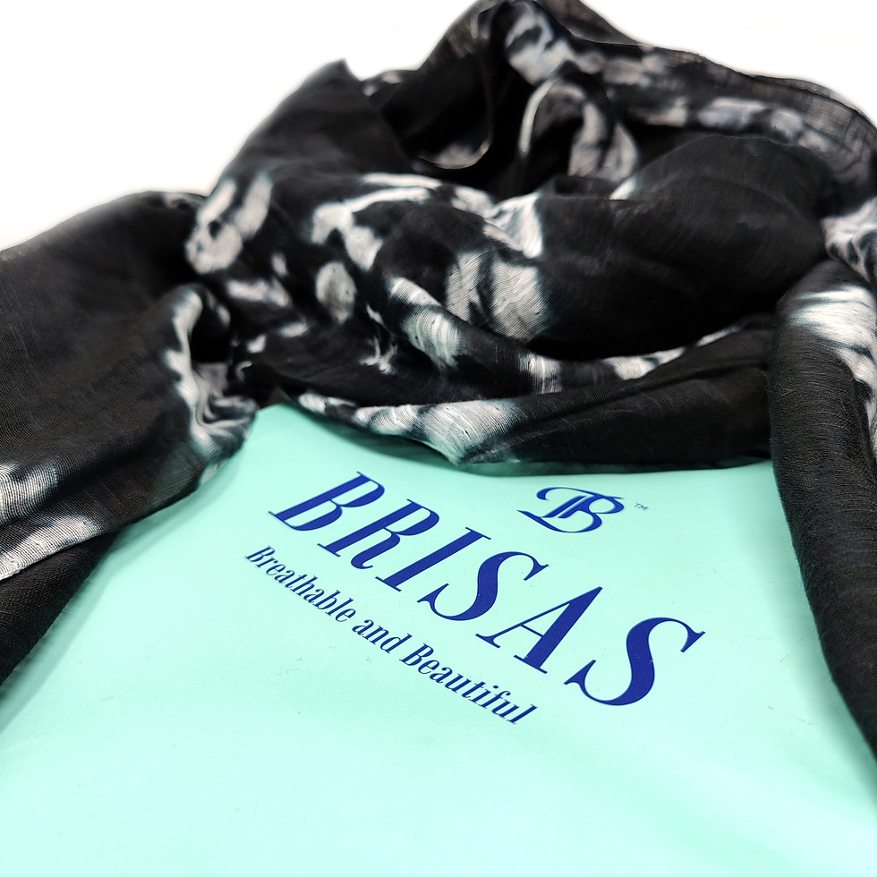 Thumbnail: Floral Discharge Print Tie and Dyed Black Oversize Silk-Cotton Scarf