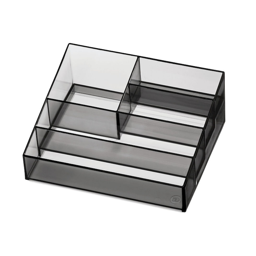 Lege iDesign nagellak organizer zwart transparant met 5 vakken op witte achtergrond